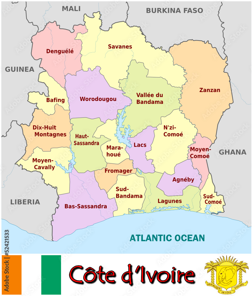 Fototapeta Ivory Coast Africa emblem map  administrative divisions