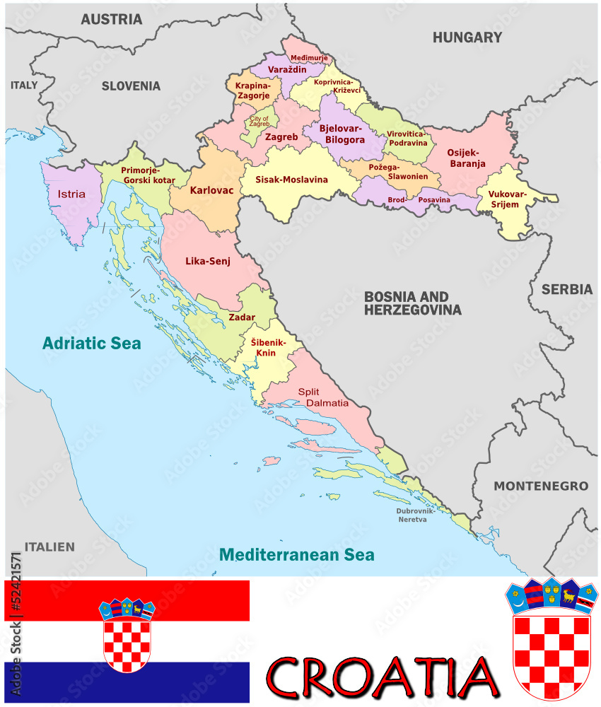 Croatia emblem map symbol administrative divisions