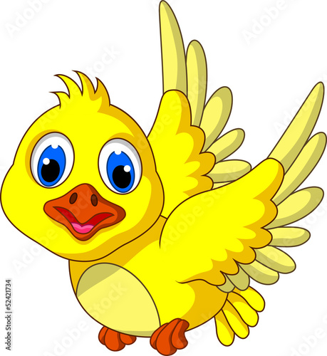 Cute Yellow bird cartoon flying