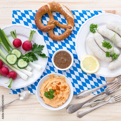 Oktoberfest meal: Weißwürste and Obatzda photo