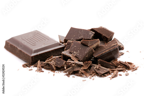 chocolate pieces stacked on white background
