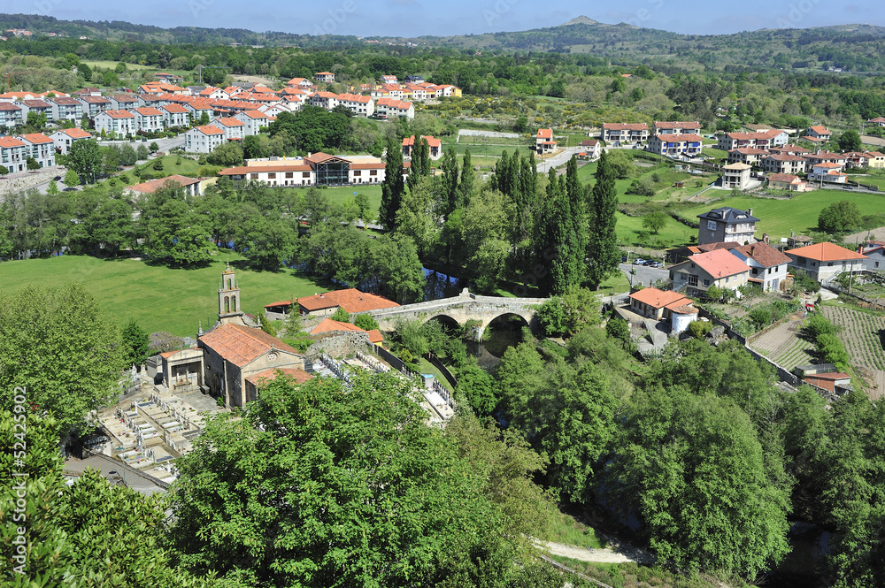 Galician countryside. Allariz Valley and town of Orense. Panoram