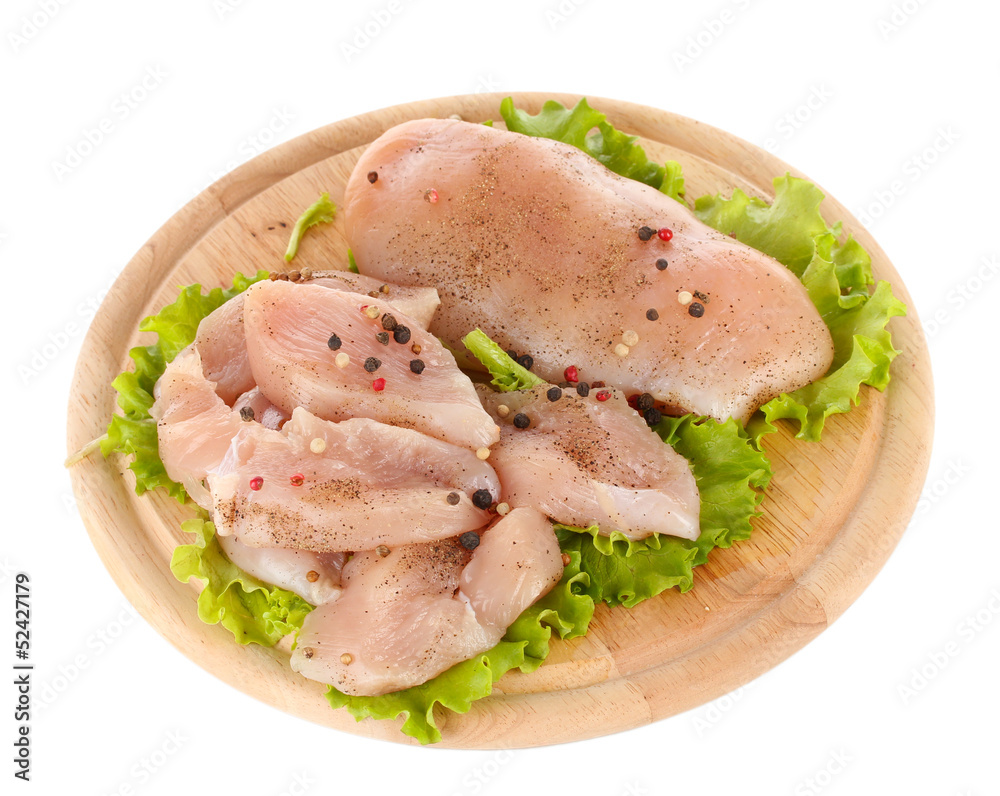 Chicken meat on board isolated on white Chicken meat on board isolated on white