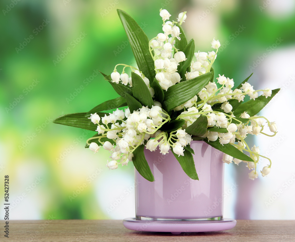 Beautiful lily of the valley in vase on nature background Stock Photo ...