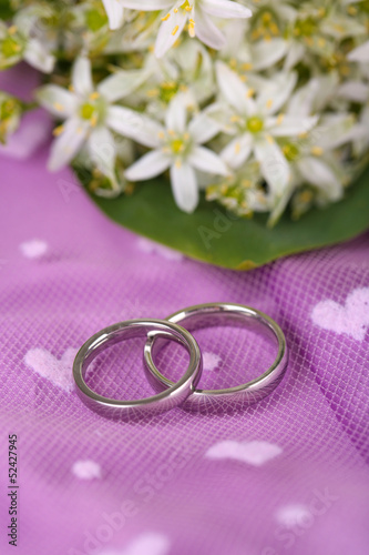 Beautiful wedding rings on purple background