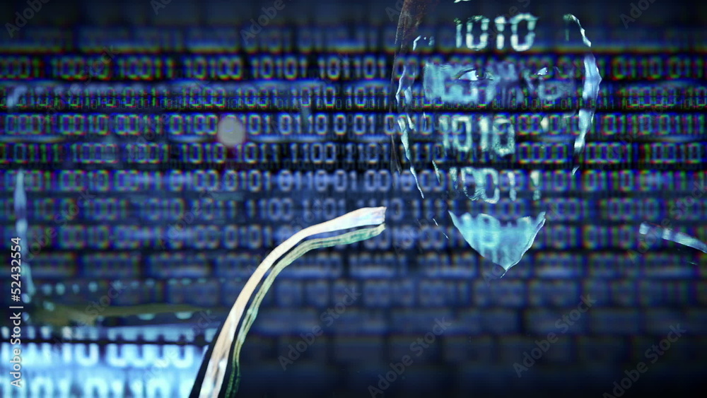 Hacker looking the binary code with laptop, binary codes project