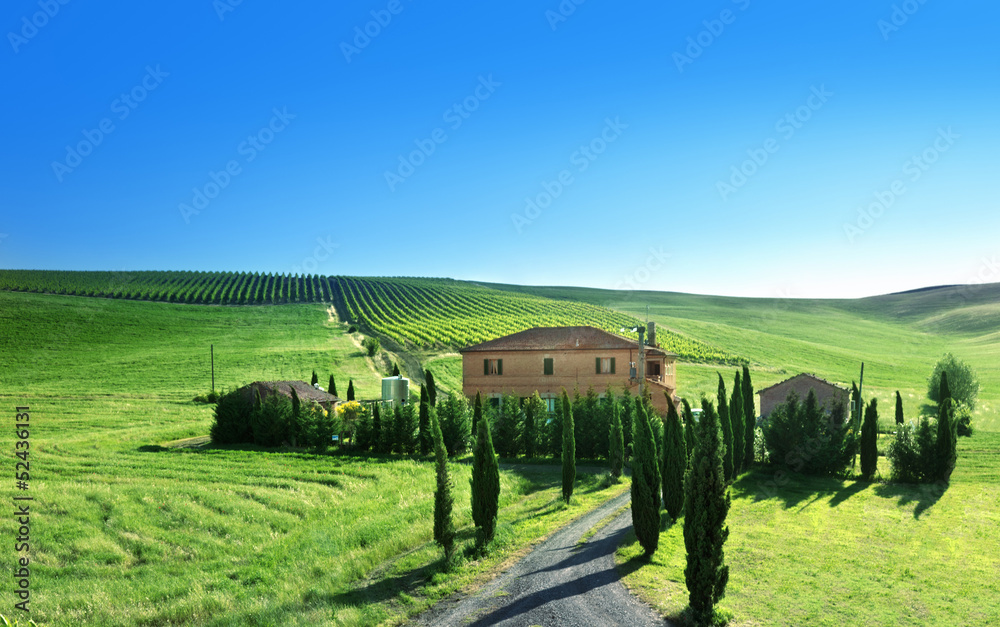 Tuscany landscape with typical farm house, Italty