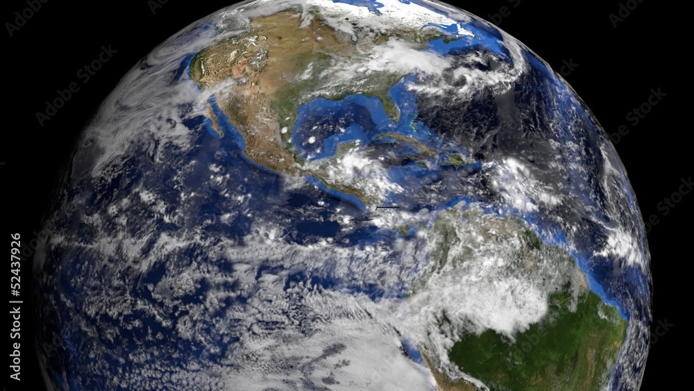 Nicaragua flag on pole on earth globe animation