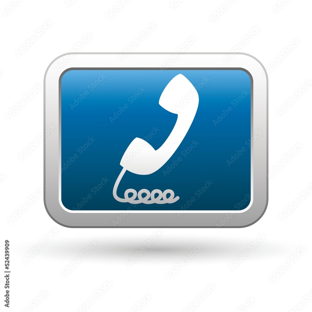 Telephone receiver icon on the blue with silver button Telephone receiver icon on the blue with silver button
