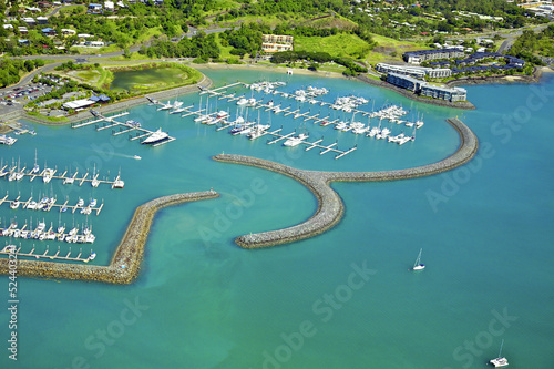 Aerial of seaside town in Whitsundays photo
