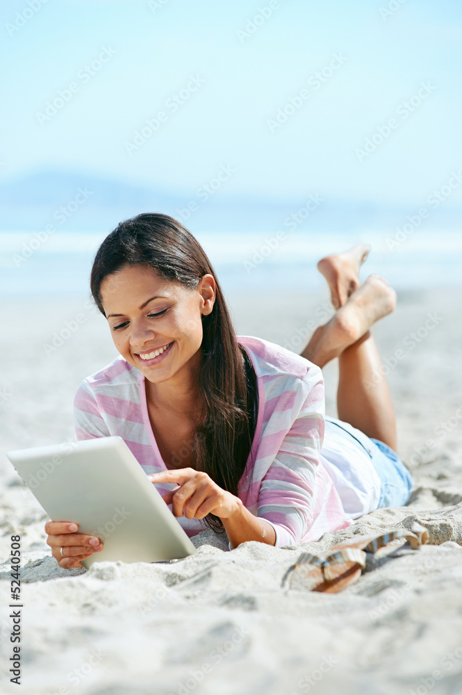 tablet beach woman
