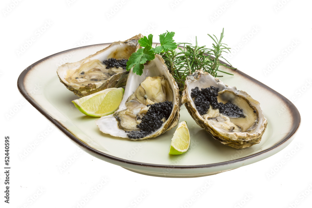 Oysters with black cavair