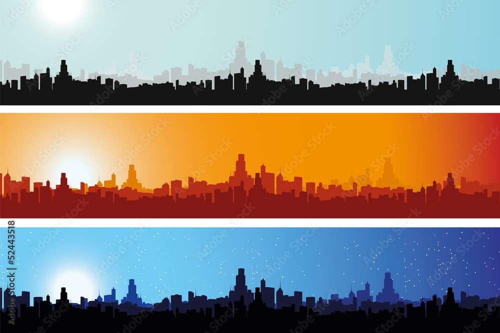 Illustrated Cityscape throughout the day