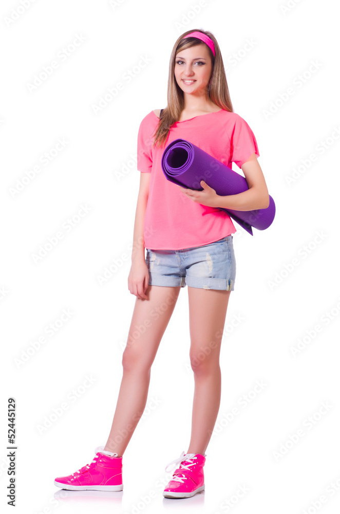 Young woman doing exercises on white Young woman doing exercises on white