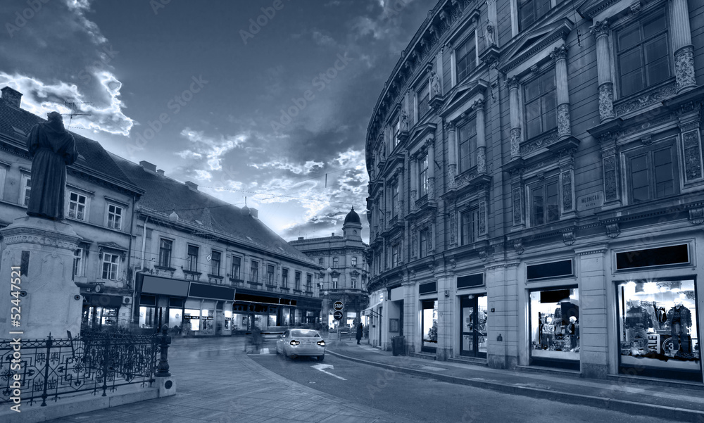 view of Ilica in the evening - main street in Zagreb. Croatia.