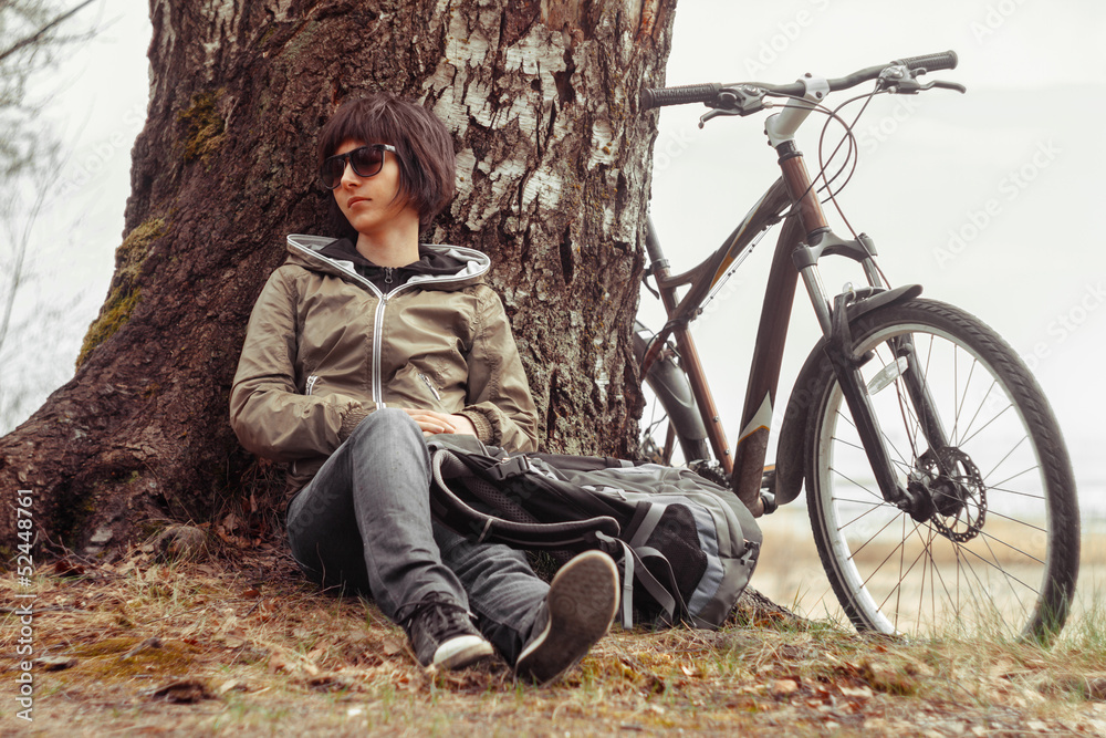 Cyclist enjoys nature Cyclist enjoys nature