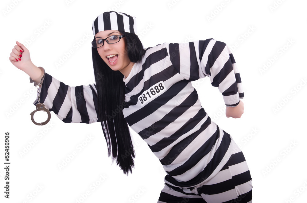 Prisoner in striped uniform on white Prisoner in striped uniform on white