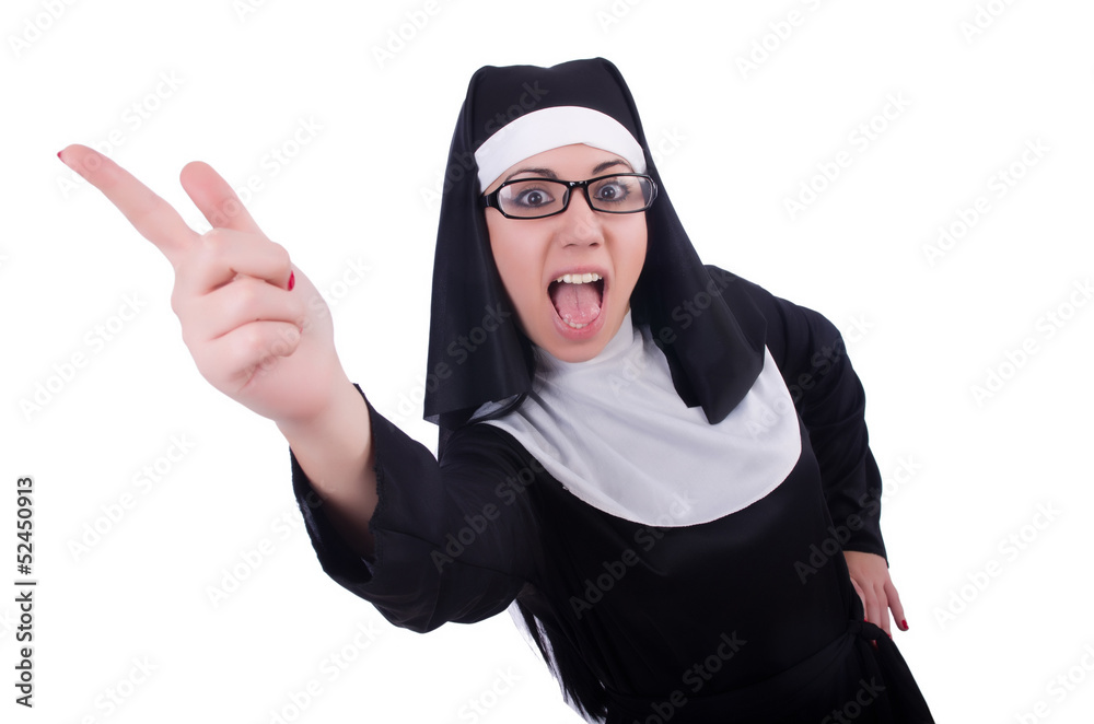 Funny nun isolated on the white Funny nun isolated on the white