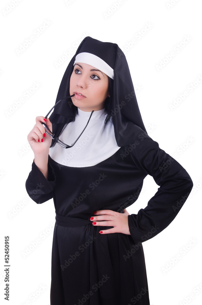 Funny nun isolated on the white Funny nun isolated on the white