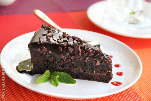 Piece of Zacher chocolate cake on a plate