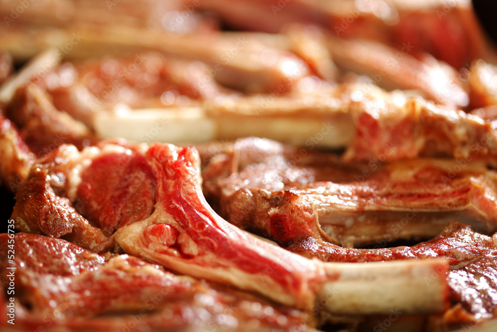 Roasted ribs on pan Roasted ribs on pan
