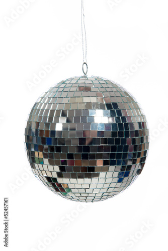 Silver, mirrored Disco ball on white