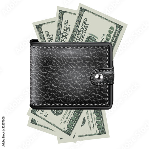Leather wallet  with dollar USA. Vector