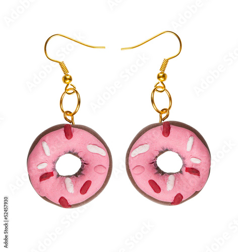 Earrings made of plastic  pink cake in the shape of a ring. coll