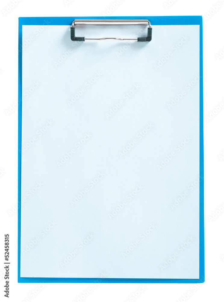 blue clipboard with sheet of paper isolated blue clipboard with sheet of paper isolated