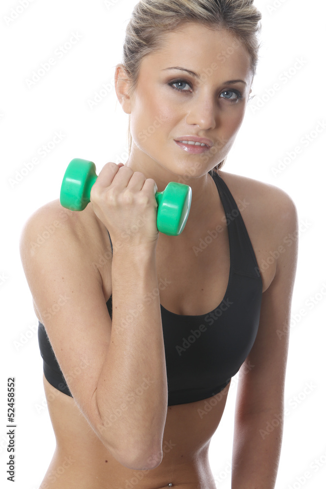 Model Released. Young Woman Exercising with Dumbbell Weights Model Released. Young Woman Exercising with Dumbbell Weights