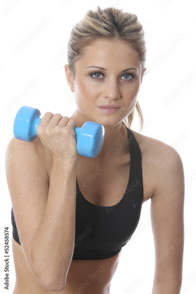 Model Released. Young Woman Exercising with Dumbbell Weights Model Released. Young Woman Exercising with Dumbbell Weights