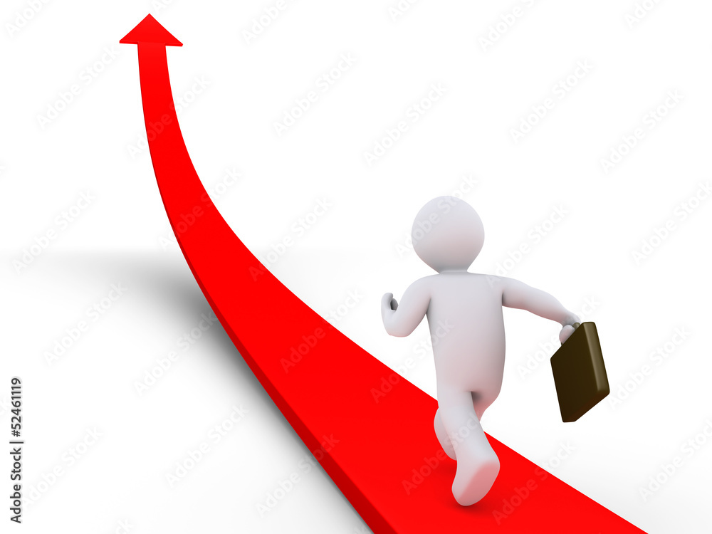 Businessman running on arrow Businessman running on arrow