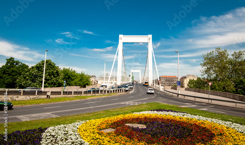 Bridge and flower garden in Budapest photo