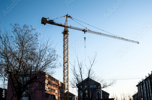 A tower crane in the construction site