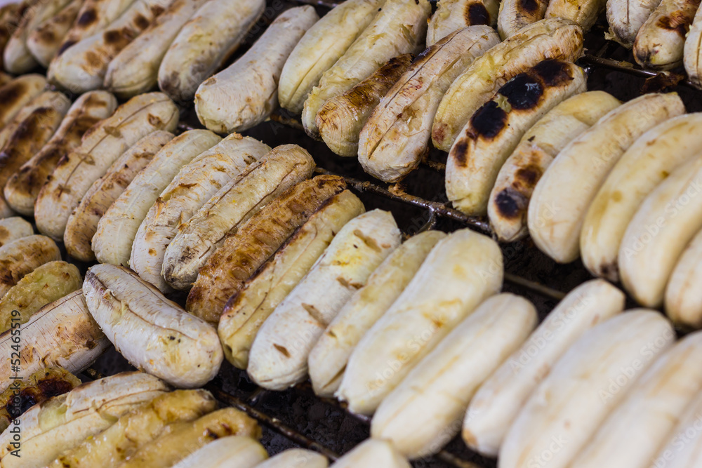 Grilled bananas on the steel grill Grilled bananas on the steel grill