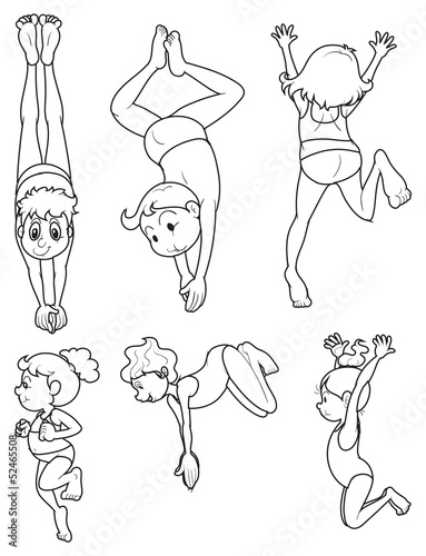 Doodle set of kids enjoying summer