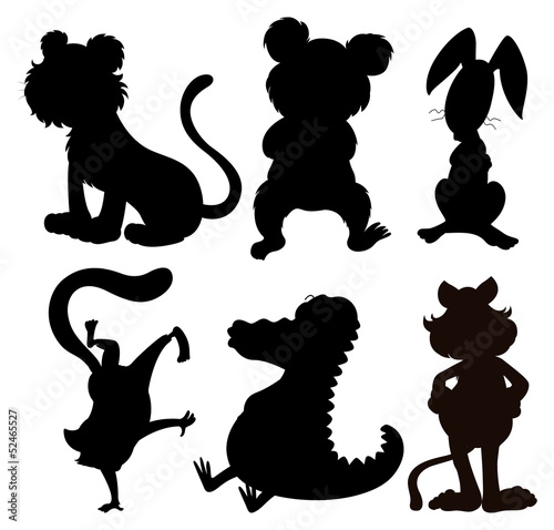 Six silhouettes of wild animals