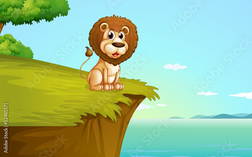 Fototapeta Naklejka Na Ścianę i Meble -  A lion sitting at the cliff