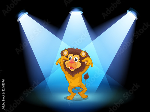 A scary lion at the center of the stage