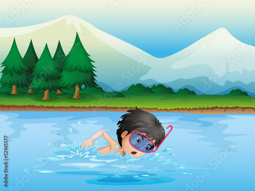 A river with a kid swimming