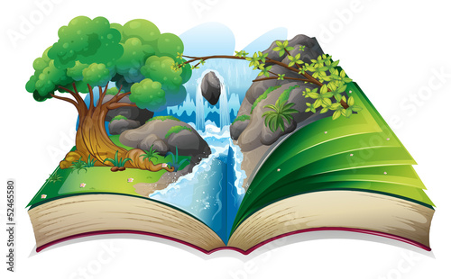 A book with an image of a forest