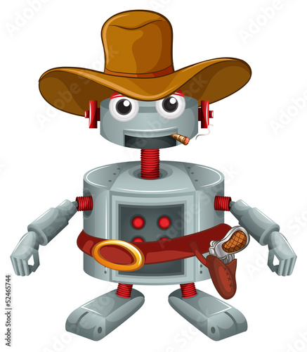 A robot with a hat and a cigar