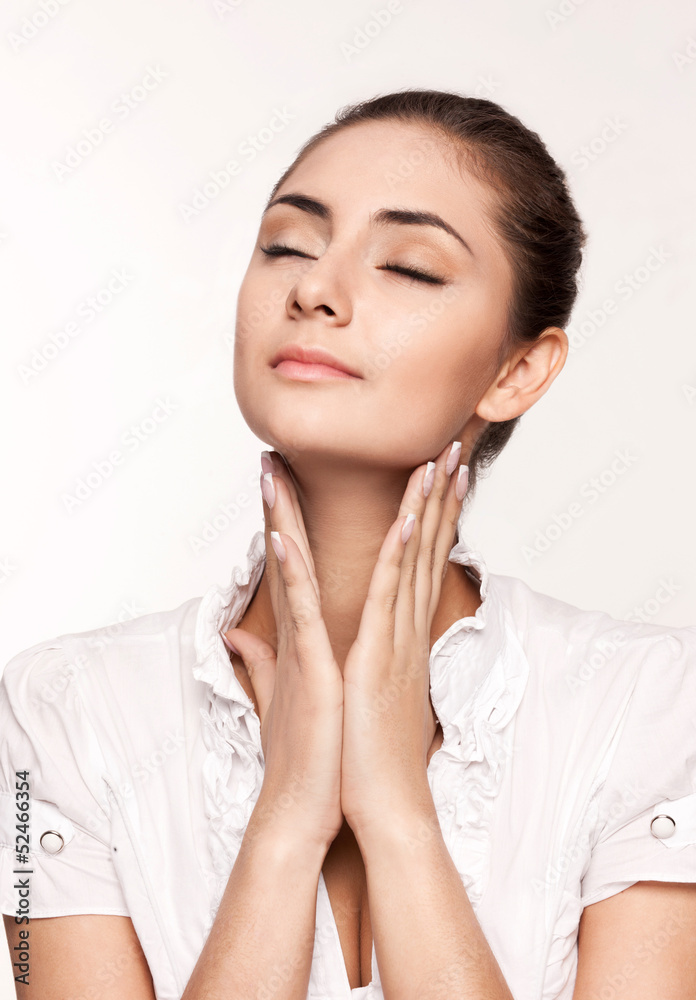 Beautiful brunette girl on white background Beautiful brunette girl on white background
