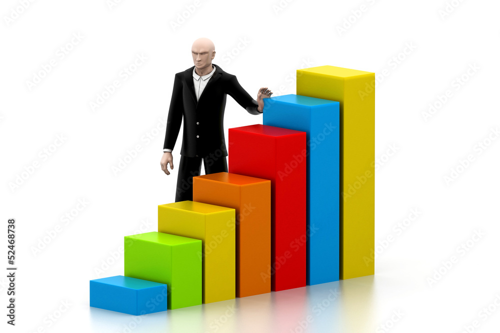 Business man with a growth graph. Business man with a growth graph.