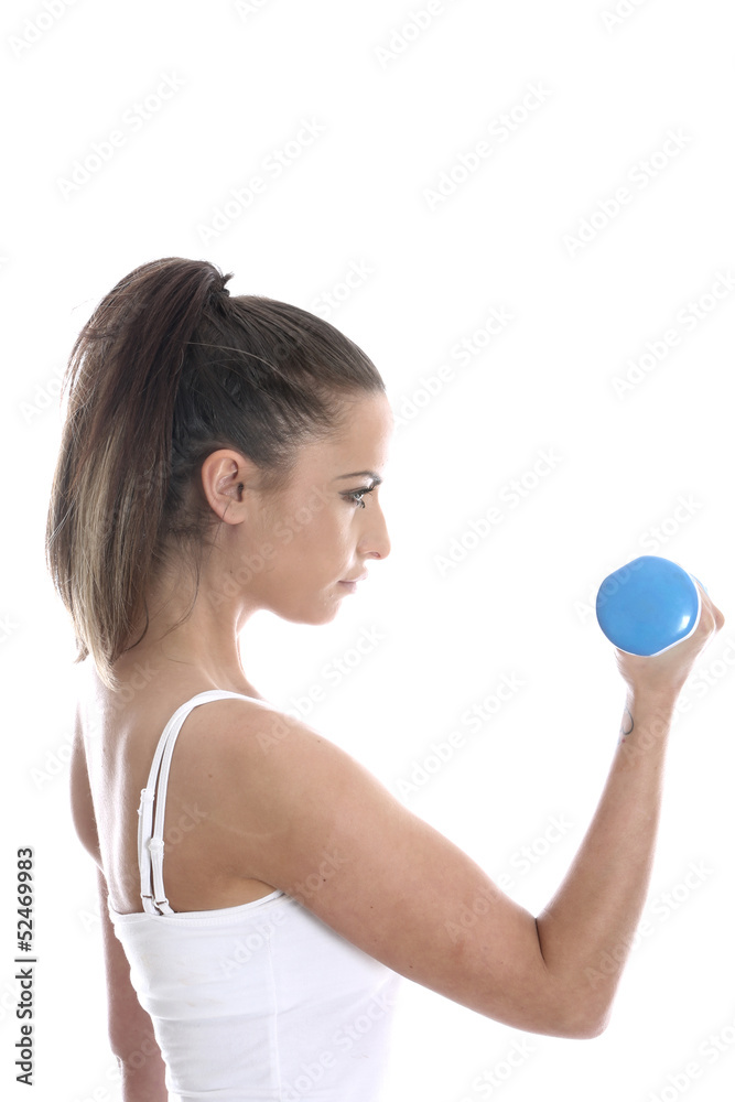 Model Released. Young Woman Exercising with Weights Model Released. Young Woman Exercising with Weights