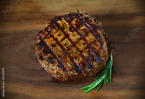 Hamburger, grilled ground beef meat patty, with grill marks