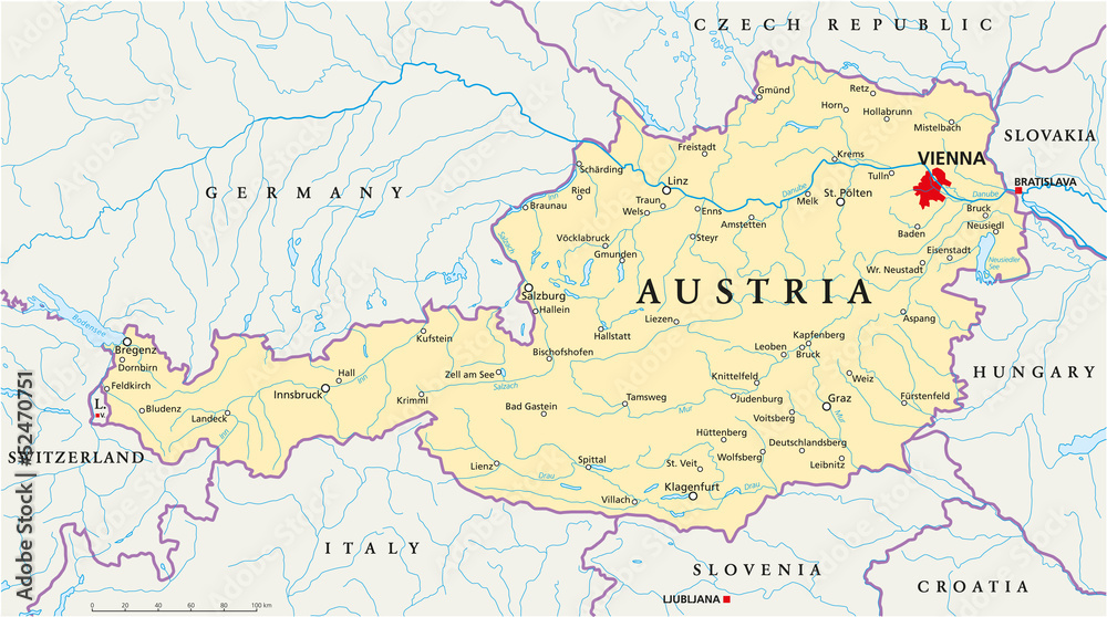 Naklejka premium Mapa Austrii