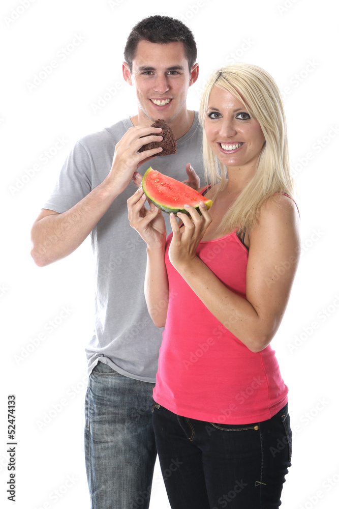 Model Released. Young Couple Eating