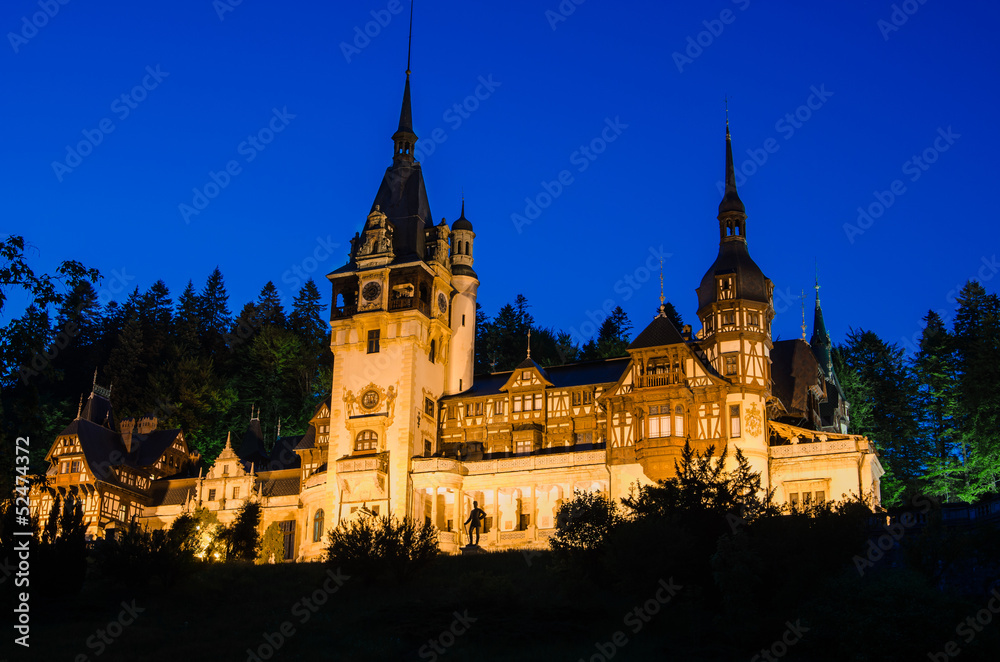 Night view of Peles castle - Romania landmark