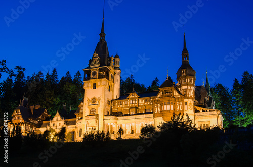 Night view of Peles castle - Romania landmark